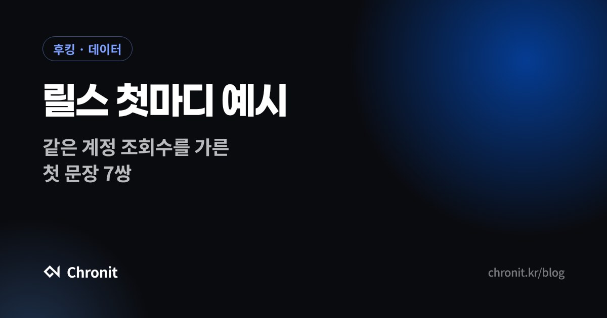 릴스 첫마디 예시 — 같은 계정 조회수를 가른 첫 문장 7쌍